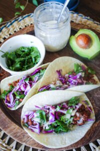 Lentil Walnut plant-based tacos with tahini lime sauce